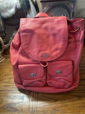 Coach Coral Pink Pebbled Leather Backpack